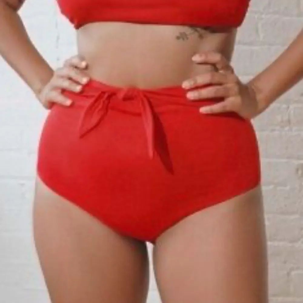 NWT Mara Hoffman Jay High Waist Tie Front RedCoat Bikini Bottom Swim 2X